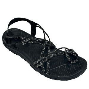Skechers Reggae-Happy Comfort Toe Ring Sandal, Black & White Hiking Size 9 M